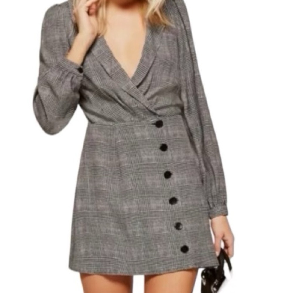 Reformation Woodbury Blazer Mini Dress Size 2 Gray Glen Plaid Long Sleeve